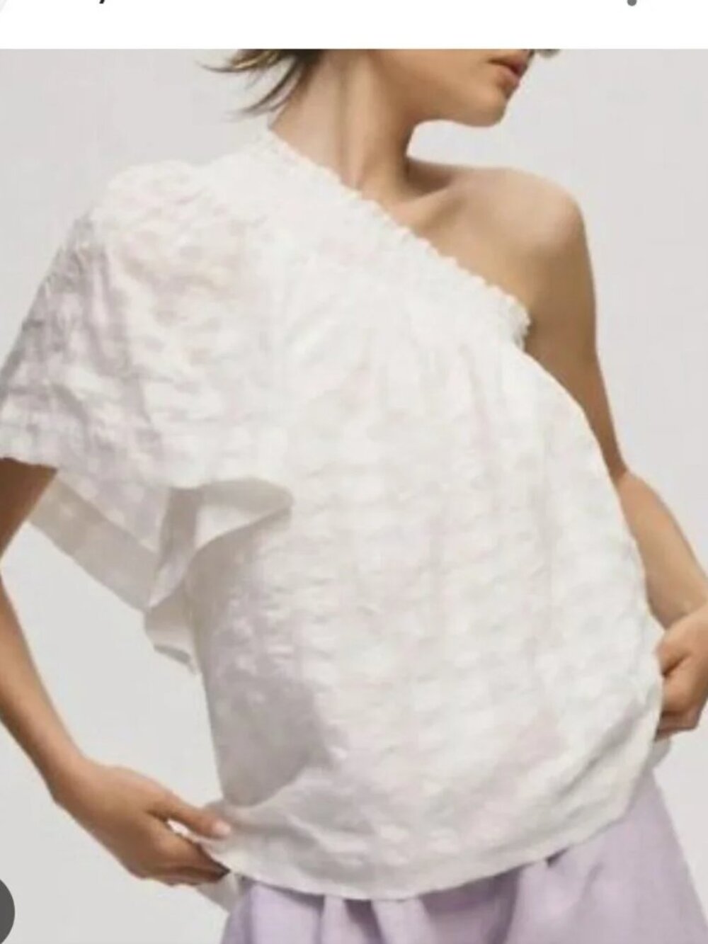 Anthropologie Maeve White One-Shoulder Cotton Blend Ruffle Top Size Large - Picture 13 of 13